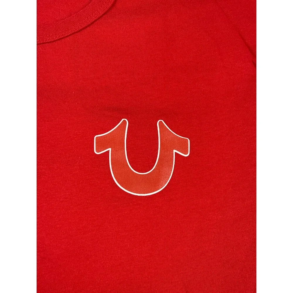 True Religion Mens Red World Tour Buddha Graphic T-Shirt Large Short Sleeve